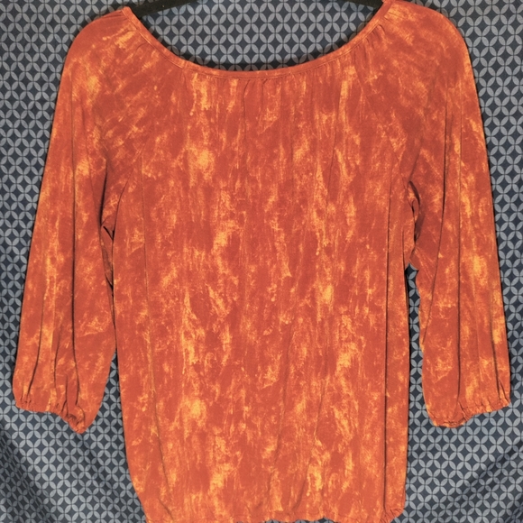 Michael Kors - Blouse. 3/4 sleeves, orange boho chic subtle tie dye, size- PM - Picture 3 of 4